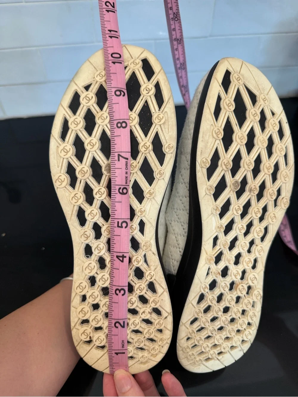 Chanel Women’s Knit Sneakers in Cream and Black